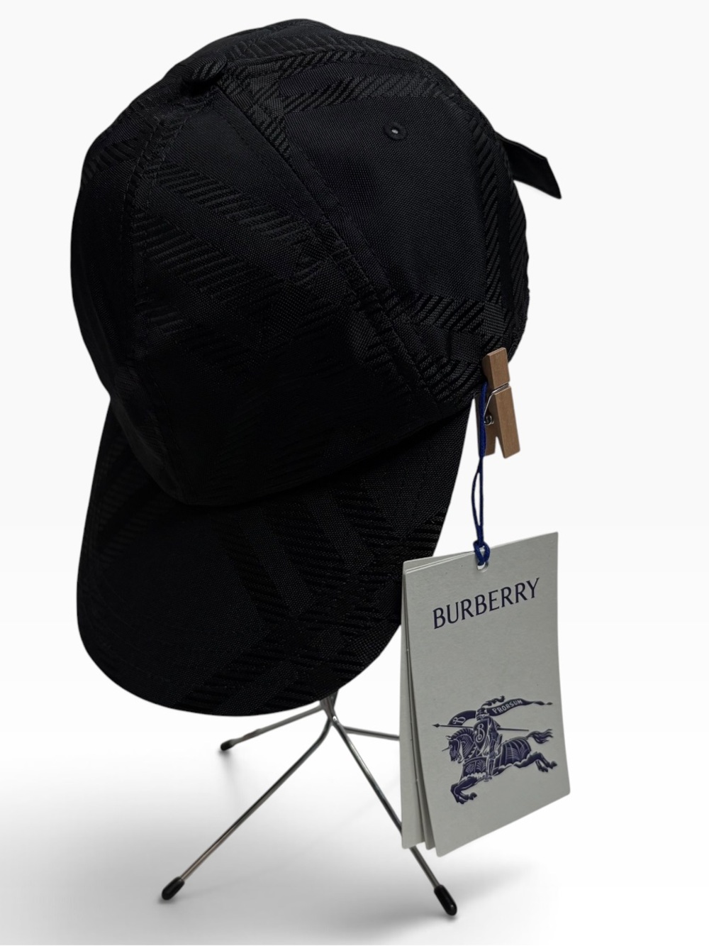 Burberry Black Tonal Check Baseball Cap Men’s Small NWT $450